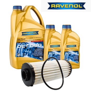 ZESTAW PREMIUM DO WYMIANY OLEJU DSG DQ381RAVENOL DCT-DSG LV Fluid 6L+FILTR
